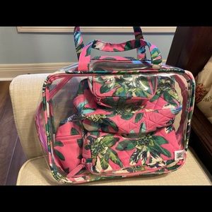 Vera Bradley travel toiletry bag with 4 additional pieces included to make a set